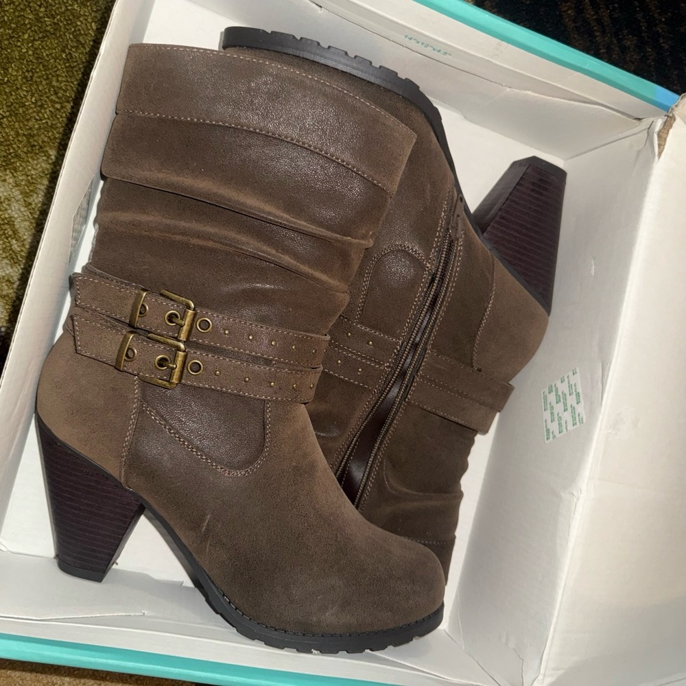 Maurices Brown Heeled Boots with Double Buckle